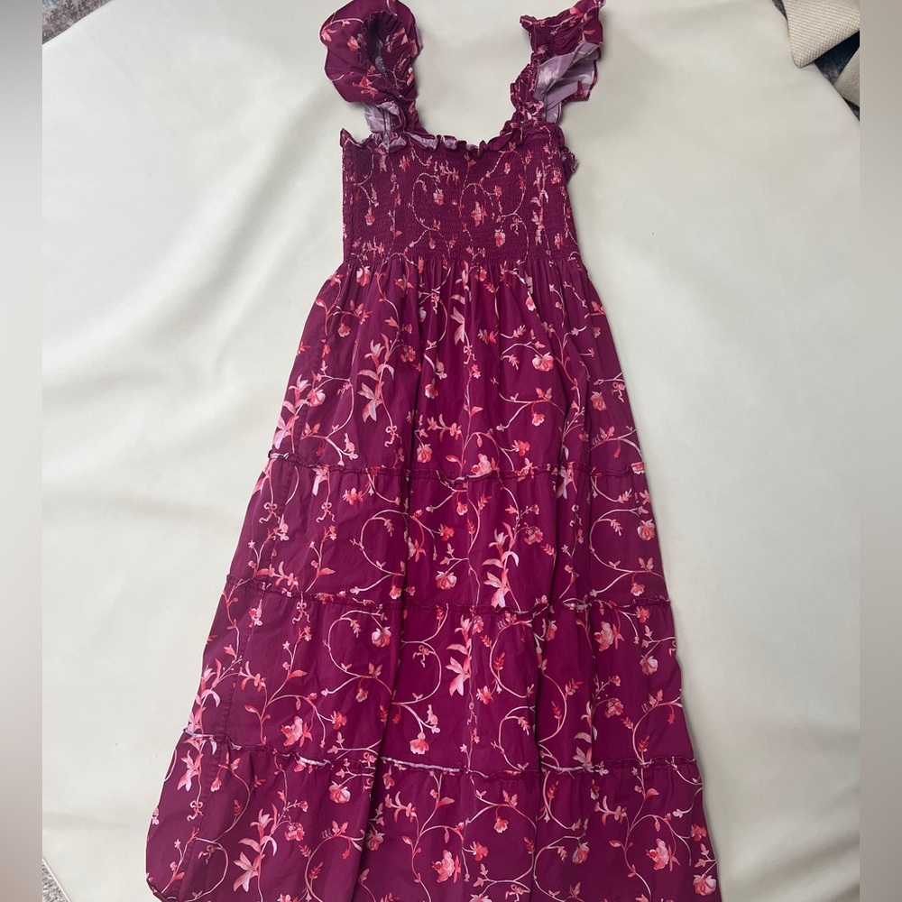 Hill House nap dress  Womens small Burgundy Floral Maxi Dress with Pink Accents